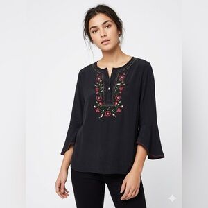 Anne Carson 100% Silk Embroidered Blouse Sz Medium Boho Cottagecore Hippy